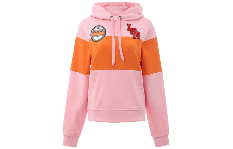 (Women) Burberry SS21 Cotton Patchwork Hoodie Pink Orange Striped. 80218641