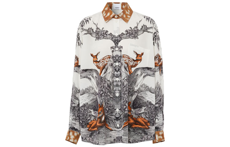 (Women) Burberry SS21 Deer Sketch Print Silk Shirt in Light Walnut Color. 80424721 圖 2