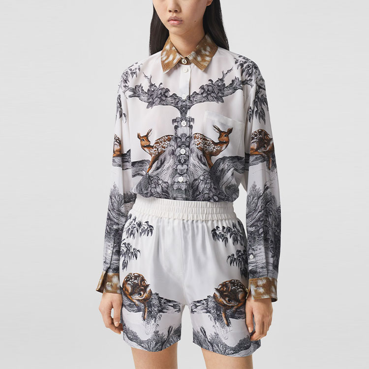 (Women) Burberry SS21 Deer Sketch Print Silk Shirt in Light Walnut Color. 80424721 圖 3