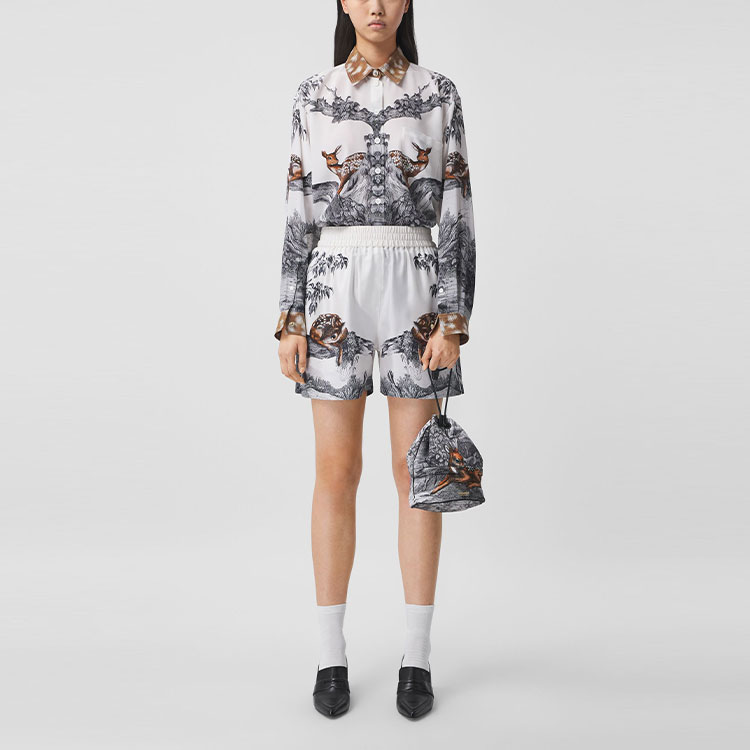(Women) Burberry SS21 Deer Sketch Print Silk Shirt in Light Walnut Color. 80424721 圖 5