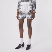 Shop (Women) Burberry SS21 Deer Sketch Print Silk Shorts Women’s Light Walnut. 80433471