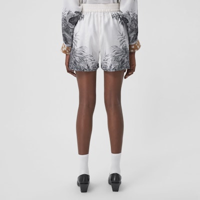 (W) バーバリー SS21 デアスケッチプリント シルクショーツ レディース ライトウォルナット 80433471 Purchase (W) バーバリー SS21 デアスケッチプリント シルクショーツ レディース ライトウォルナット 80433471