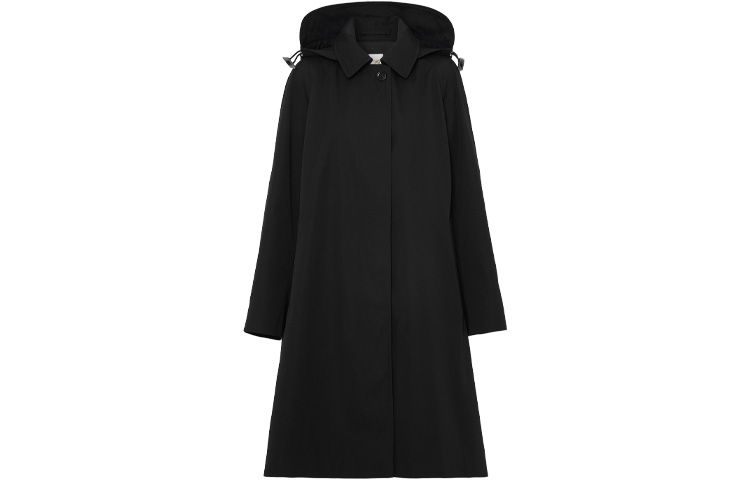 (Women) Burberry SS21 Detachable Drawstring Hooded Cotton Coat Black 80421951