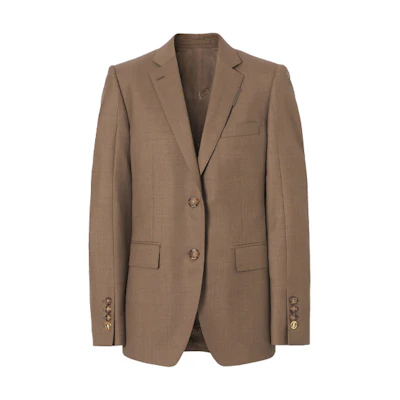 (Women) Burberry SS21 Gold Button Wool Blazer Dark Gray Brown 80417391