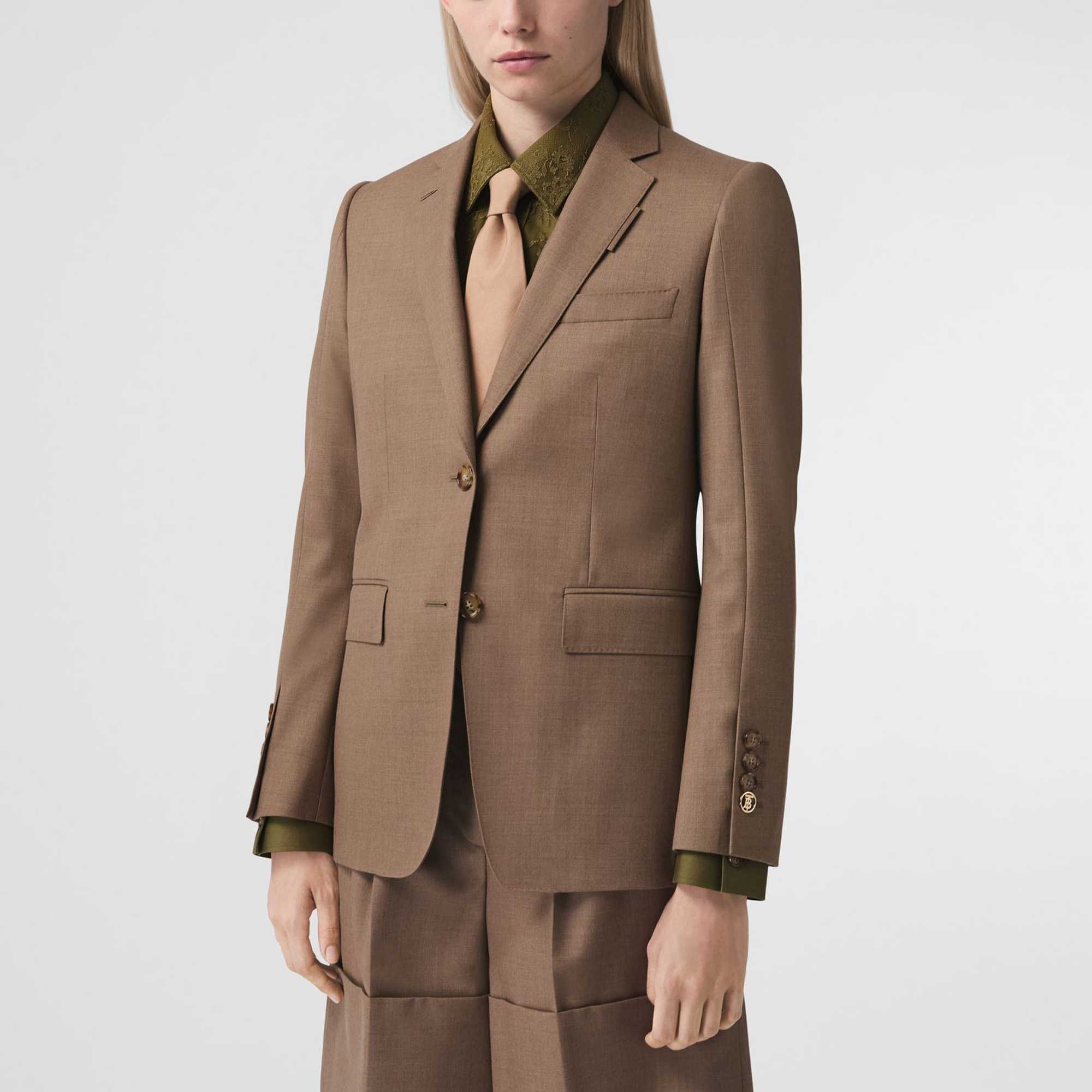 Lookbook (Women) Burberry SS21 Gold Button Wool Blazer Dark Gray Brown 80417391