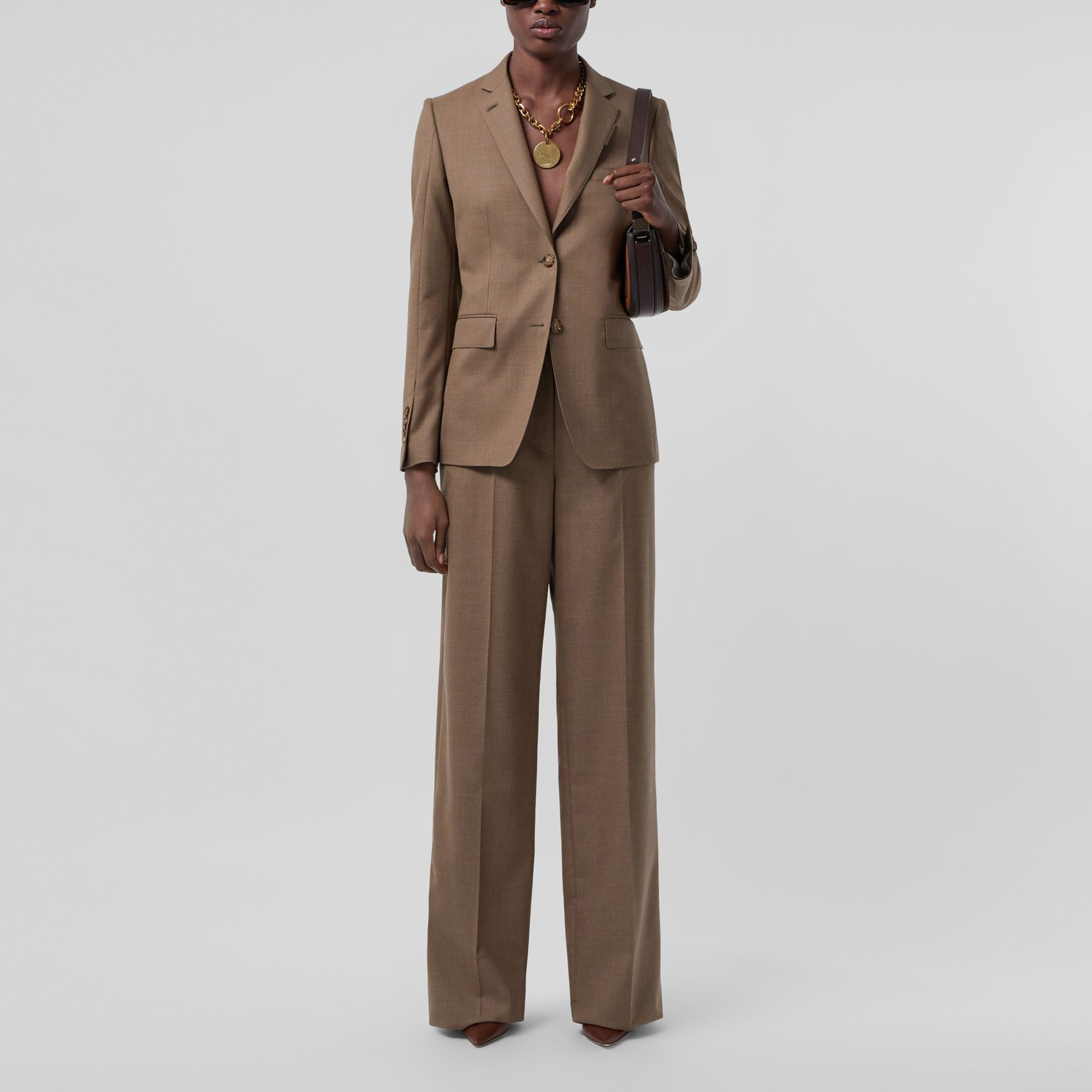 Purchase (Women) Burberry SS21 Gold Button Wool Blazer Dark Gray Brown 80417391