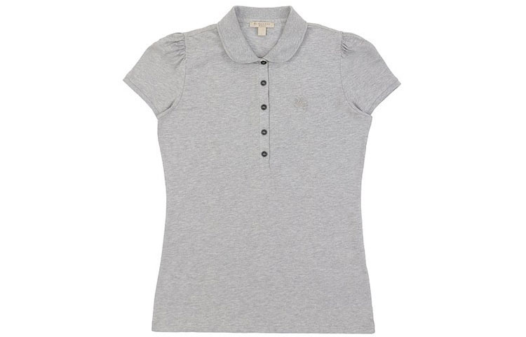 (Women) Burberry SS21 Grey Polo Collar Solid Short-Sleeve T-Shirt. 38385321