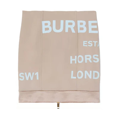 (Women) Burberry SS21 Logo Print Stretch Woven Skirt Soft Yellow Brown. 80392121