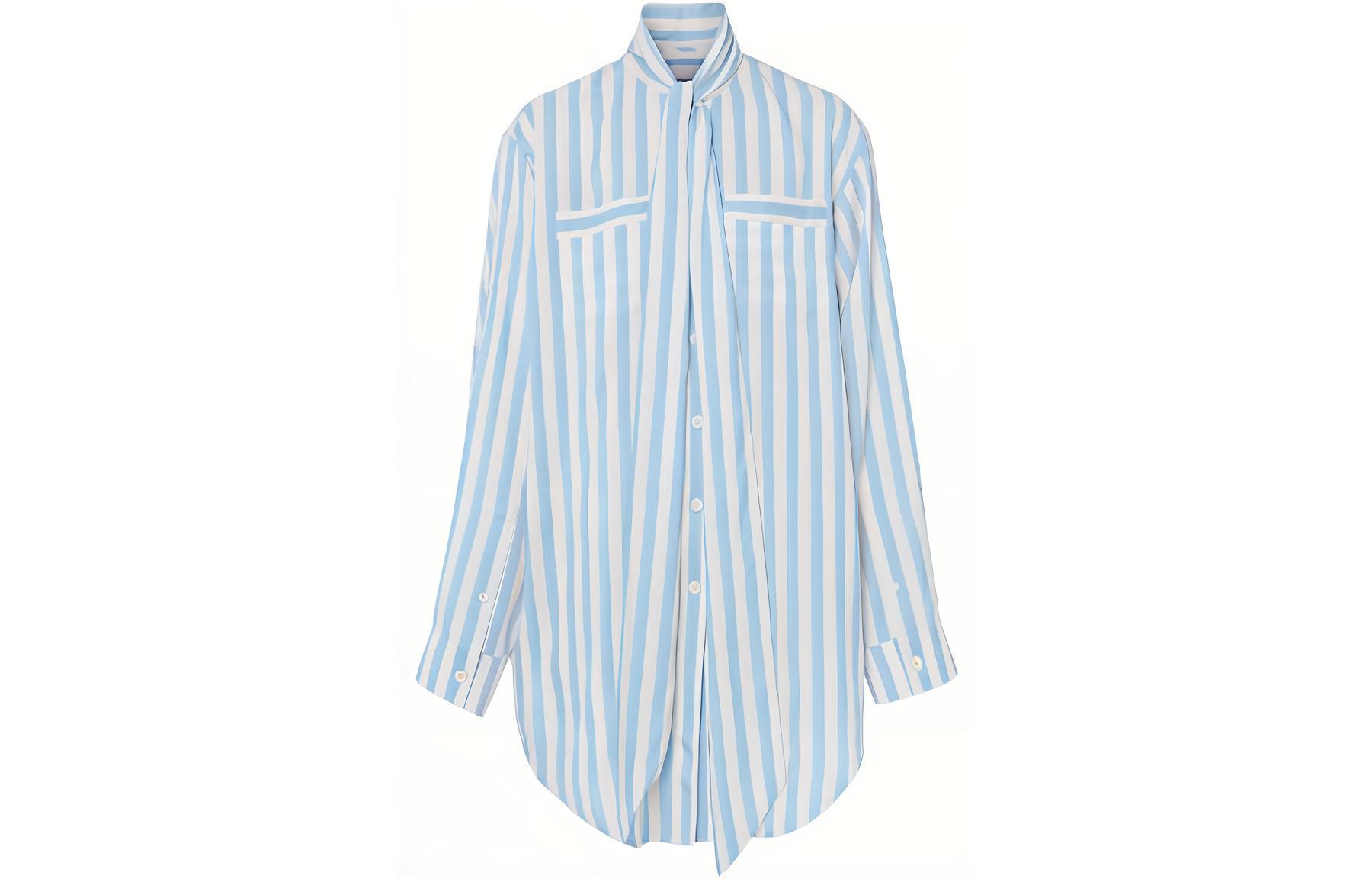 (Women) Burberry SS21 Long-Sleeve Shirt with Striped Silk Tie Collar in Cobalt Blue. 80417021 圖 2