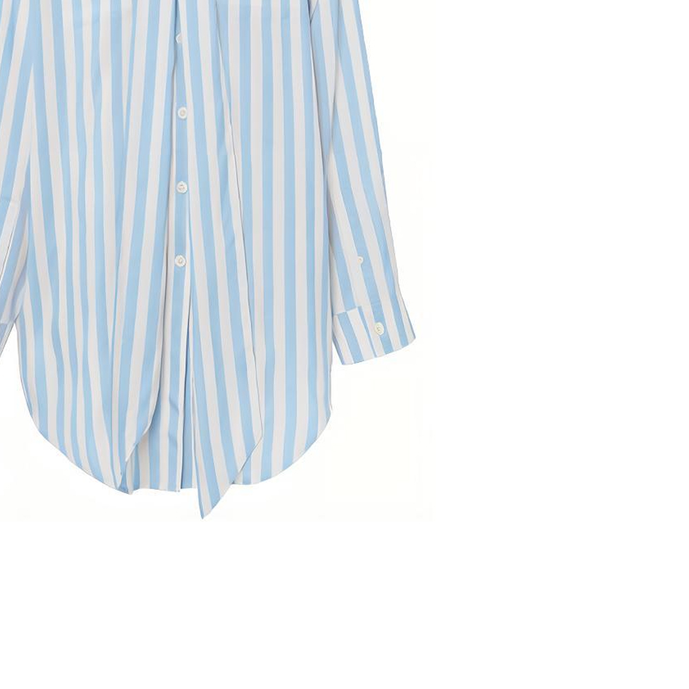 (Women) Burberry SS21 Long-Sleeve Shirt with Striped Silk Tie Collar in Cobalt Blue. 80417021 圖 7