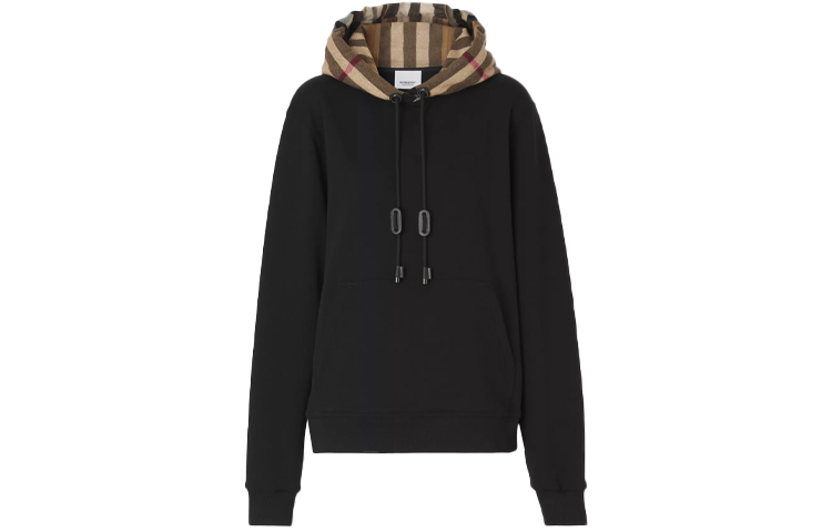 (Women) Burberry SS21 Loose-Fit Check Cotton Hoodie Black. 80509511