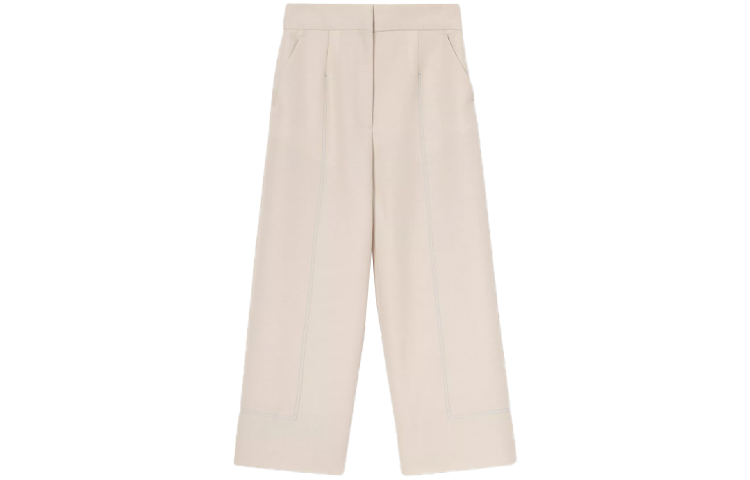 (Women) Burberry SS21 Loose Fit Wide-Leg Straight Pants Beige 80390601