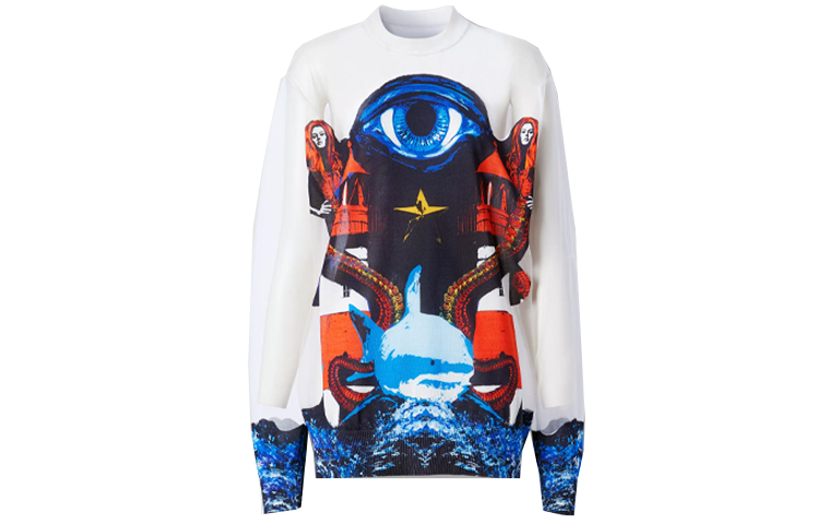 Order (W) Burberry SS21 Baju Sejuk Cetakan Mermaid Crewneck Putih 45680491