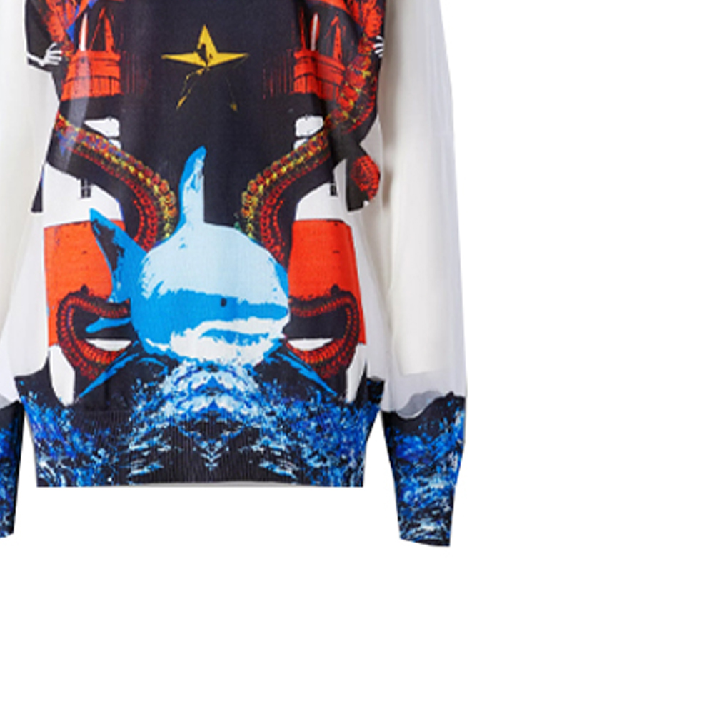 Sizing (W) Burberry SS21 Baju Sejuk Cetakan Mermaid Crewneck Putih 45680491