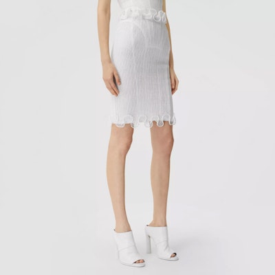 (Women) Burberry SS21 Pleated Fishnet Pencil Skirt Casual Long Skirt Off-White 45677571 Details for (Women) Burberry SS21 Pleated Fishnet Pencil Skirt Casual Long Skirt Off-White 45677571