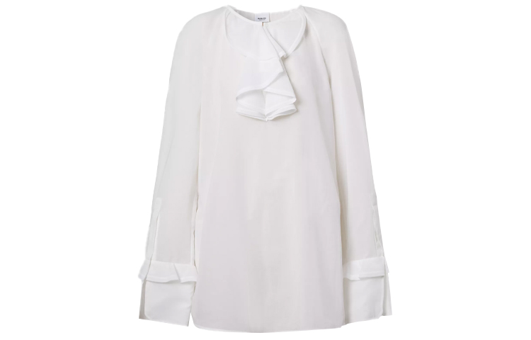 (Women) Burberry SS21 Pleated Sheer Cotton Shirt in Optic White 80391181