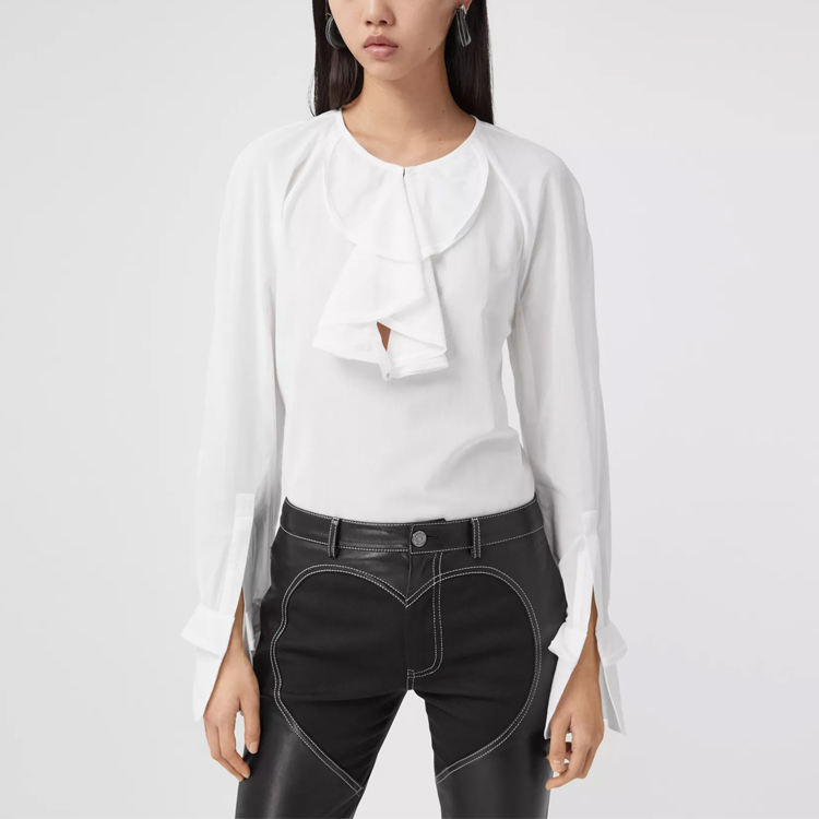 (Women) Burberry SS21 Pleated Sheer Cotton Shirt in Optic White 80391181 圖 4