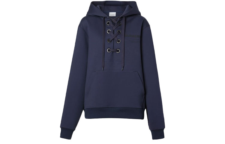 (Women) Burberry SS21 Printed Cotton Loose-Fit Tie Hoodie - Blue. 80389661