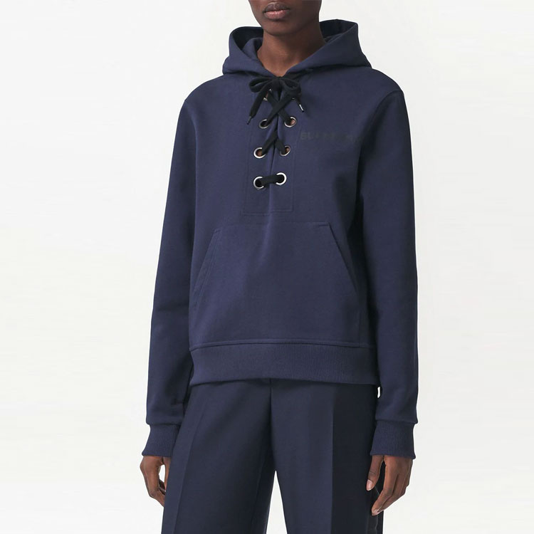 (Women) Burberry SS21 Printed Cotton Loose-Fit Tie Hoodie - Blue. 80389661 圖 5