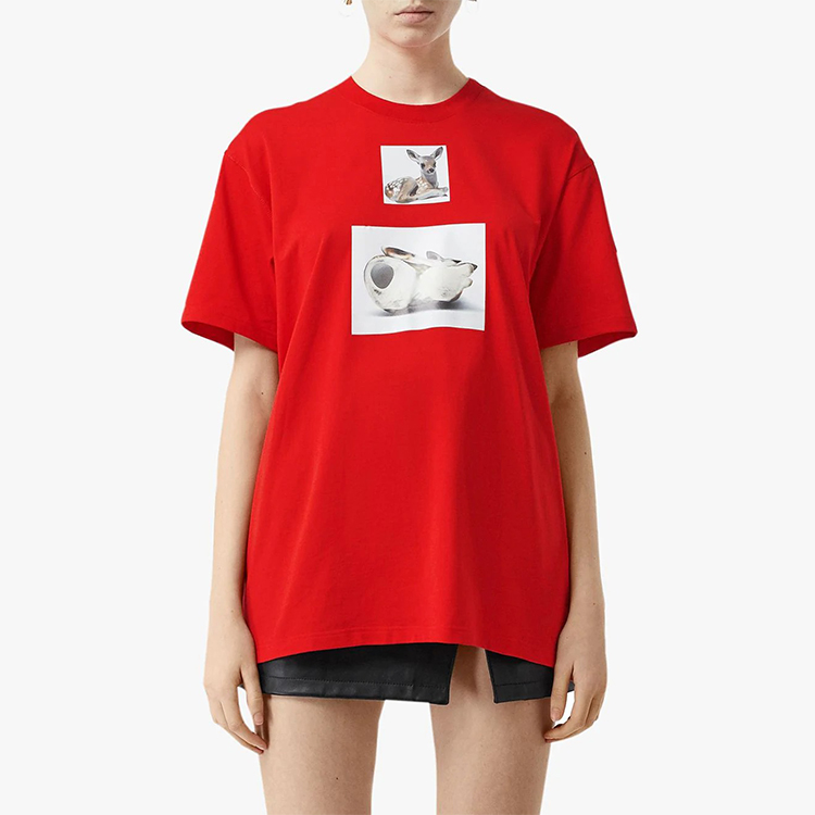 (Women) Burberry SS21 Red Oversized Deer Print T-Shirt 45605191 圖 4