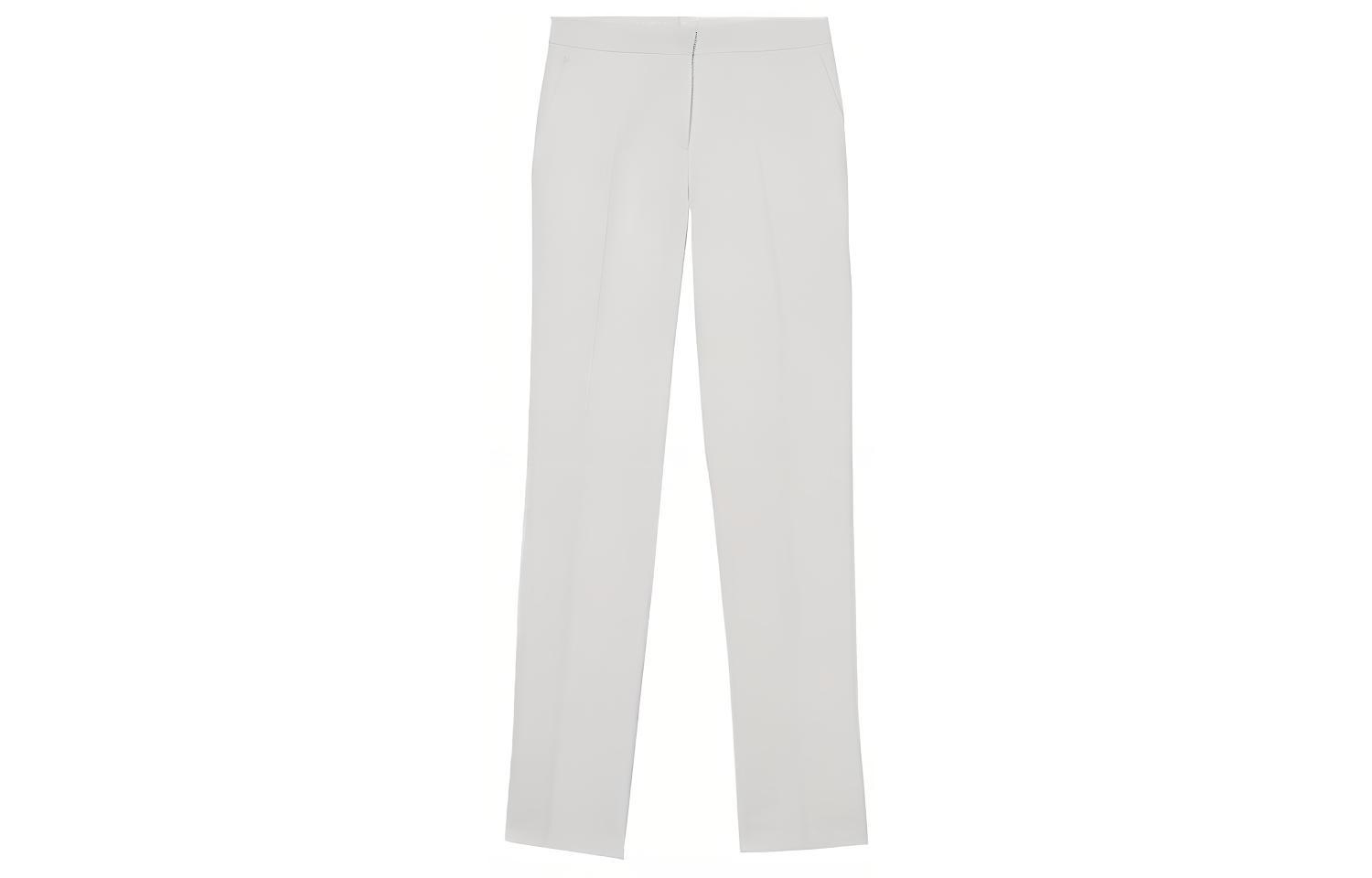 (Women) Burberry SS21 Solid White Mid-Rise Straight-Leg Trousers 80408401