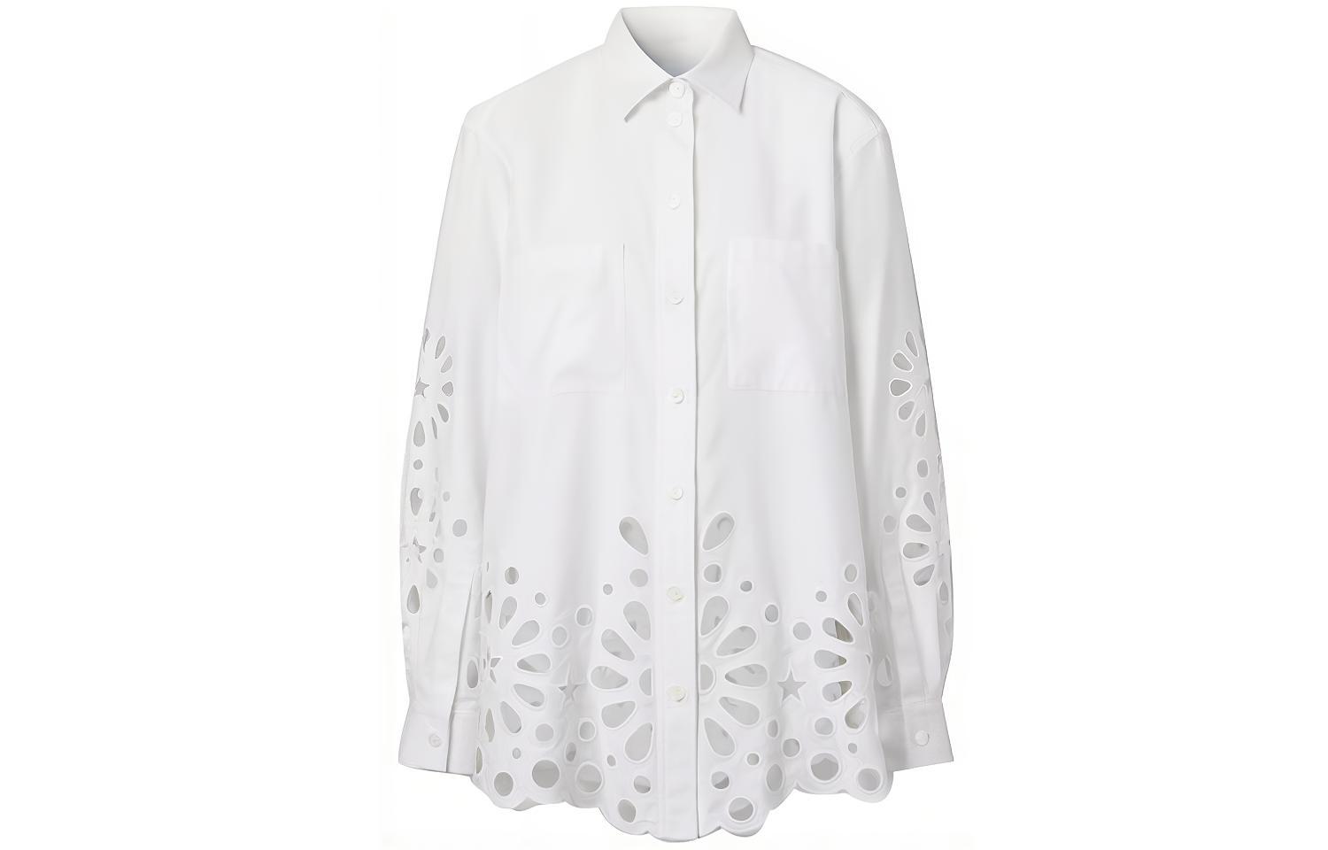 (Women) Burberry SS21 White Cotton Long Sleeve Shirt with English Embroidery 80416071