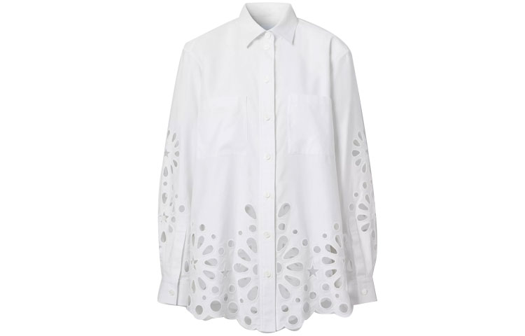(Women) Burberry SS21 White Cotton Long Sleeve Shirt with English Embroidery 80416071 圖 2