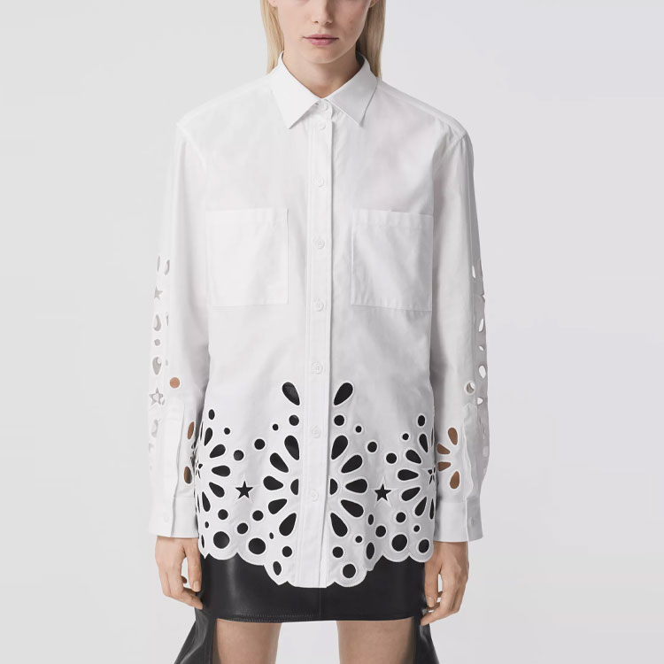 (Women) Burberry SS21 White Cotton Long Sleeve Shirt with English Embroidery 80416071 圖 3