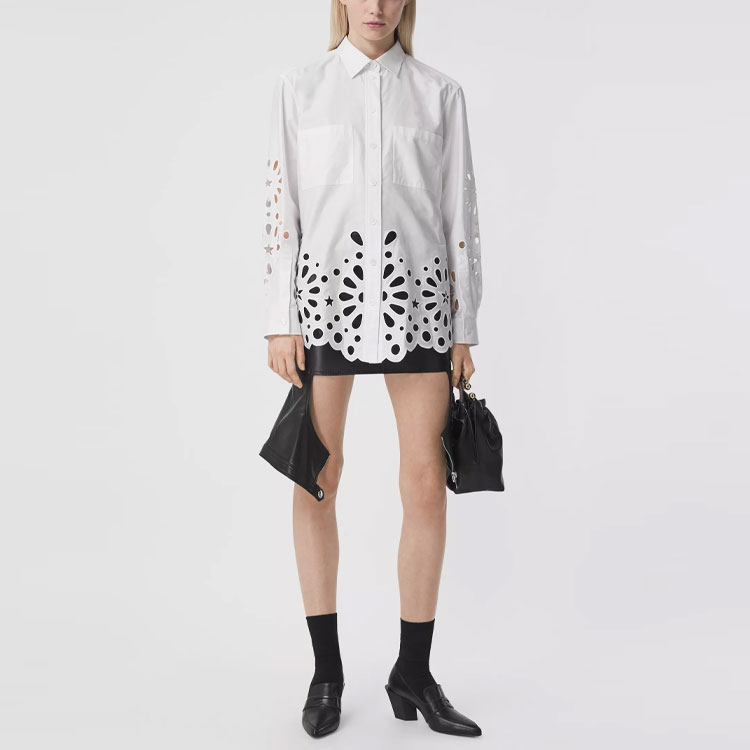 (Women) Burberry SS21 White Cotton Long Sleeve Shirt with English Embroidery 80416071 圖 5