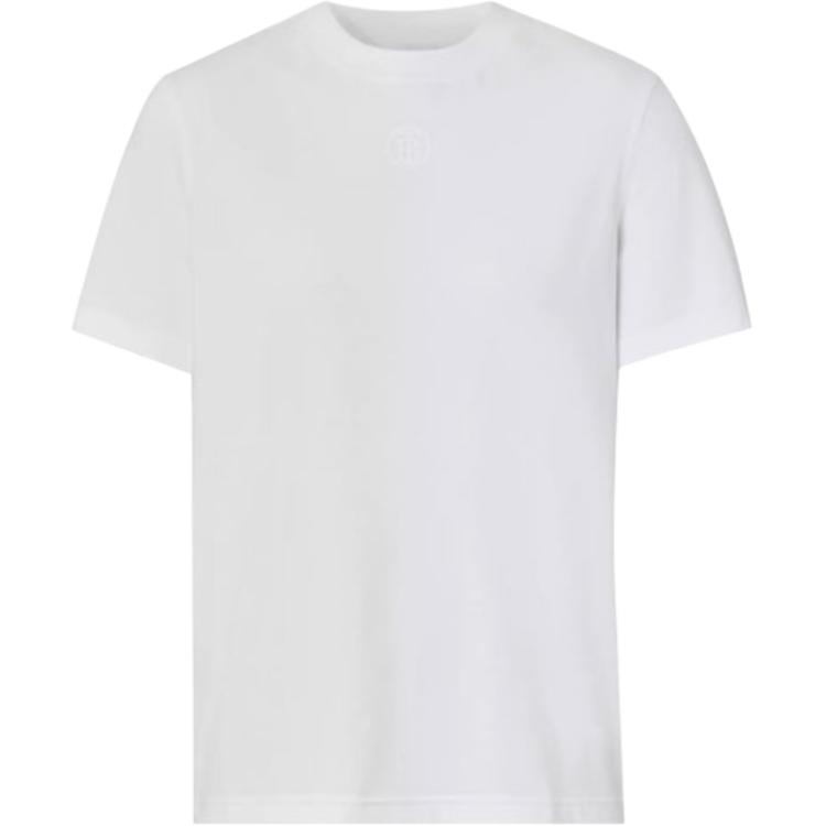 (Women) Burberry SS21 White Cotton T-Shirt with Embroidered Monogram Logo. 80419661
