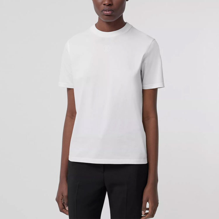 (Women) Burberry SS21 White Cotton T-Shirt with Embroidered Monogram Logo. 80419661 圖 3