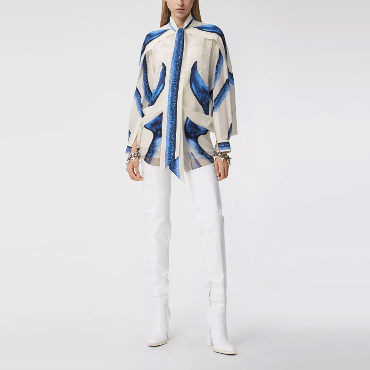 Shop (W) Pantalones de Seda Chiffon Blanco con Estampado Sirena Burberry SS21 45677291