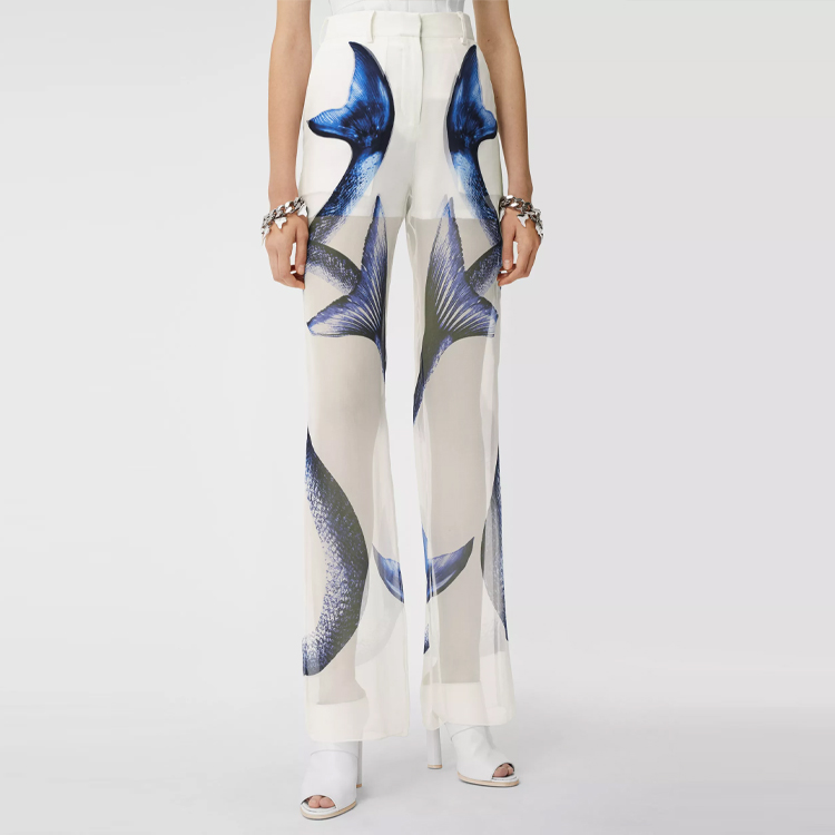 Purchase (W) Pantalones de Seda Chiffon Blanco con Estampado Sirena Burberry SS21 45677291