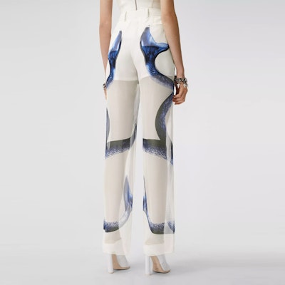 (W) Pantalones de Seda Chiffon Blanco con Estampado Sirena Burberry SS21 45677291 Details for (W) Pantalones de Seda Chiffon Blanco con Estampado Sirena Burberry SS21 45677291
