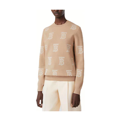 (Women) Burberry SS22 Beige Logo Jacquard Crewneck Long Sleeve Sweater 80524051