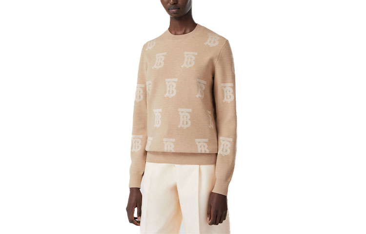 Order (W) 博柏利 SS22 米色提花标志圆领长袖毛衣 80524051