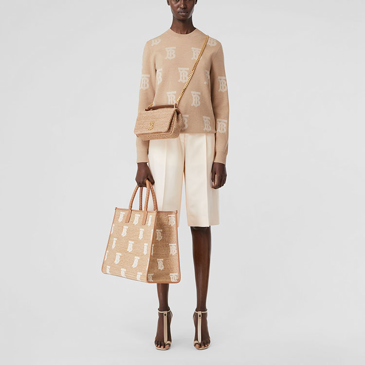 Shop (W) 博柏利 SS22 米色提花标志圆领长袖毛衣 80524051