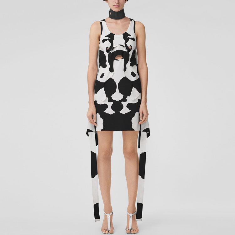 (Women) Burberry SS22  Black Cow Print Silk Crepe Sleeveless Dress 80544131 圖 4