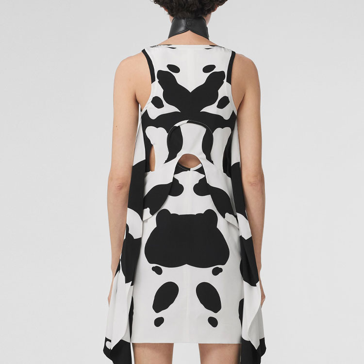 (Women) Burberry SS22  Black Cow Print Silk Crepe Sleeveless Dress 80544131 圖 5
