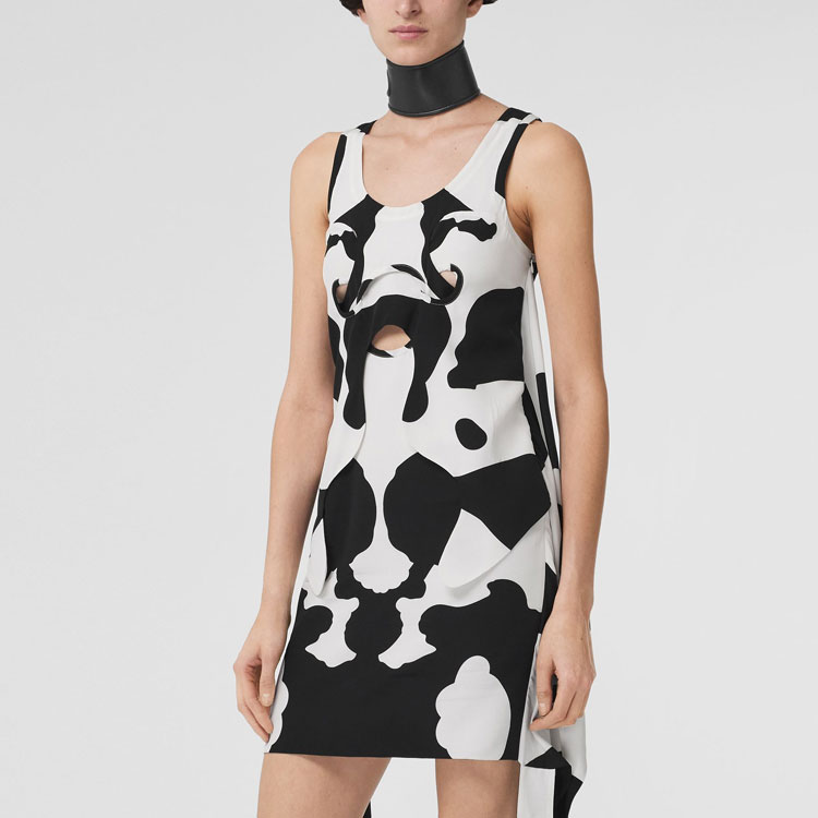 (Women) Burberry SS22  Black Cow Print Silk Crepe Sleeveless Dress 80544131 圖 6