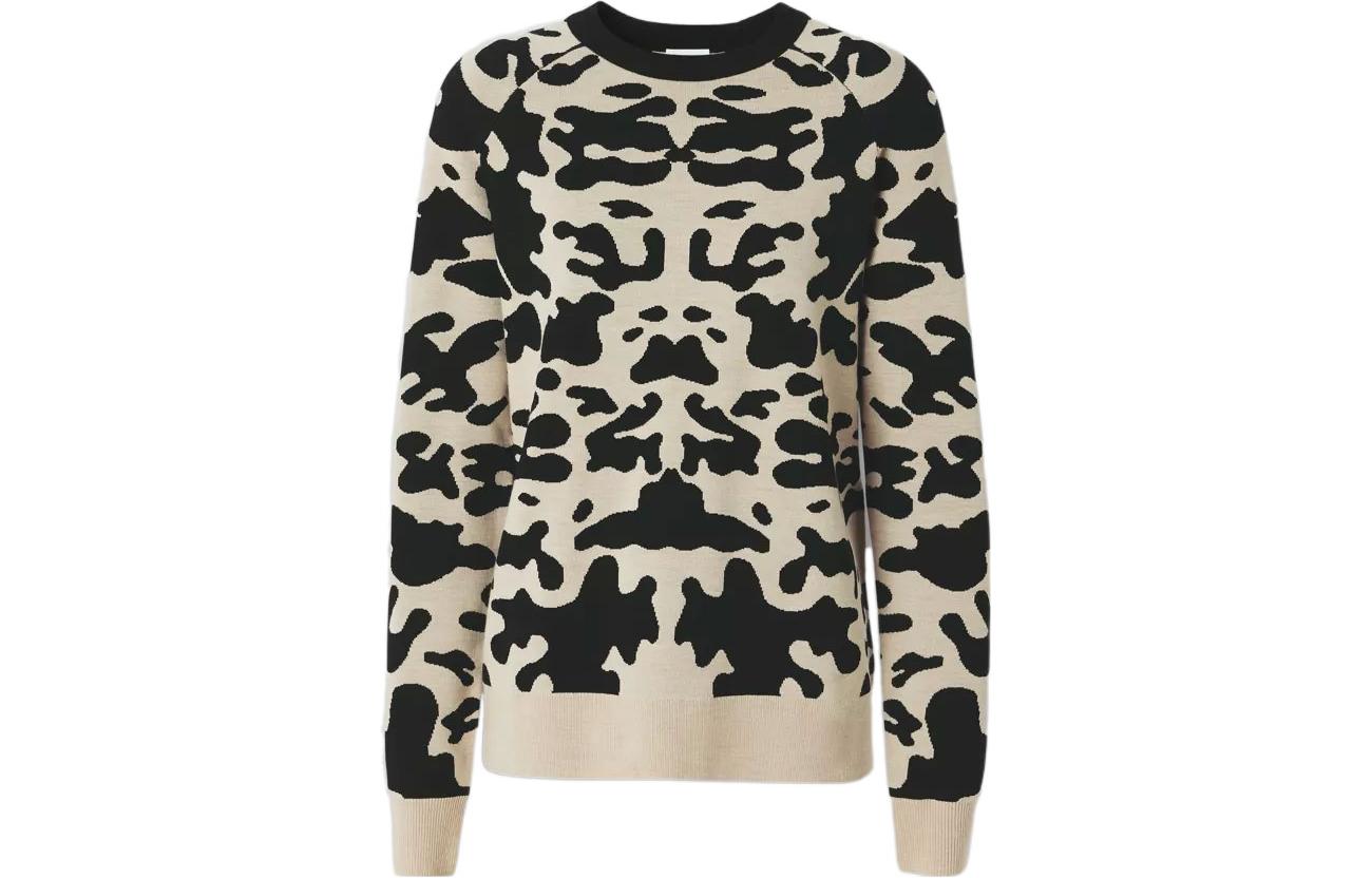 Order (Women) Burberry SS22  Black Cow Print Wool Pullover Sweater Crewneck. 80527171