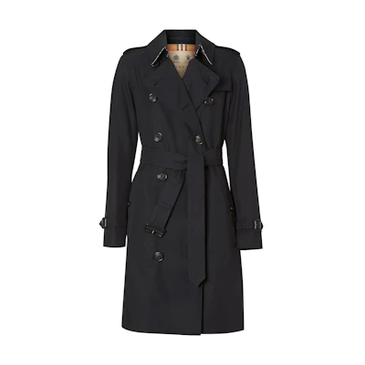 (Women) Burberry SS22 Black Double-Breasted Belted Trench Coat Long Sleeve. 80279251