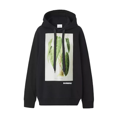 (Women) Burberry SS22 Black Oversized Sweatshirt with Botanical Sketch Print 80570251