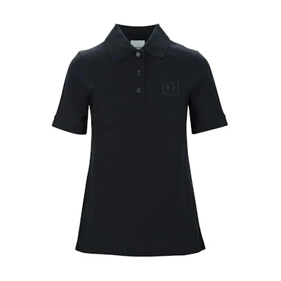 (Women) Burberry SS22 Black Polo Shirt with Solid Color Letter Logo Embroidery. 80526531