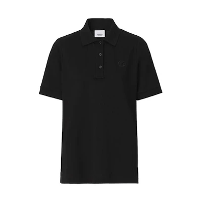 (Women) Burberry SS22 Black Polo Shirt with Solid Color Logo Embroidery. 80493811