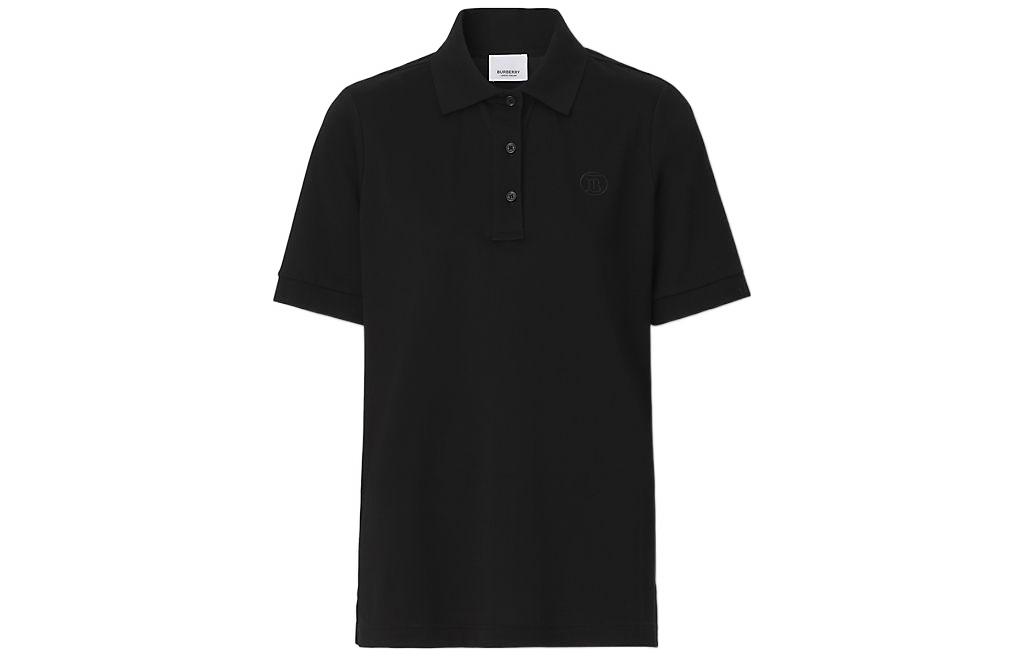 Order (W) Burberry SS22 Polo Negro con Logo Bordado de Color Sólido. 80493811