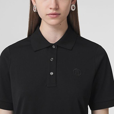 (W) Burberry SS22 Polo Negro con Logo Bordado de Color Sólido. 80493811 Details for (W) Burberry SS22 Polo Negro con Logo Bordado de Color Sólido. 80493811