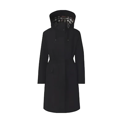 (Women) Burberry SS22 Black Solid Color Belted Hooded Coat 80488141