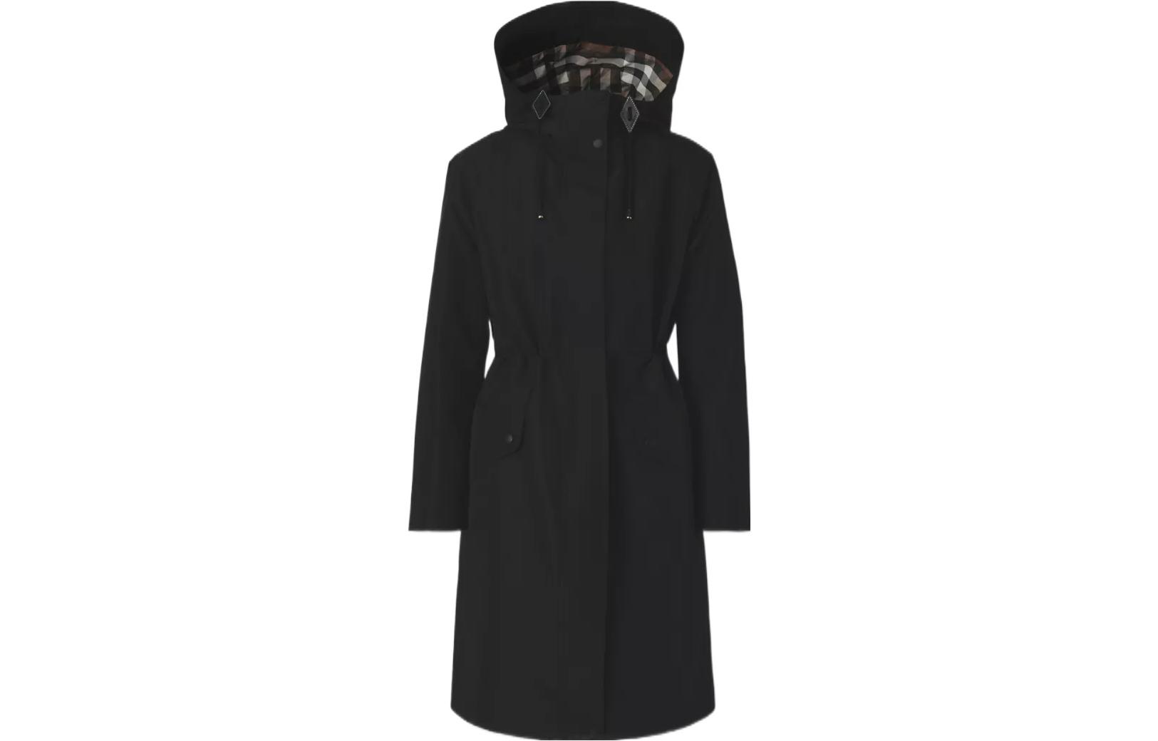 Order (W) Abrigo con Capucha Negro Burberry SS22 Color Sólido con Cinturón. 80488141