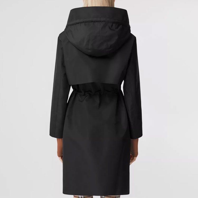 Shop (W) Abrigo con Capucha Negro Burberry SS22 Color Sólido con Cinturón. 80488141